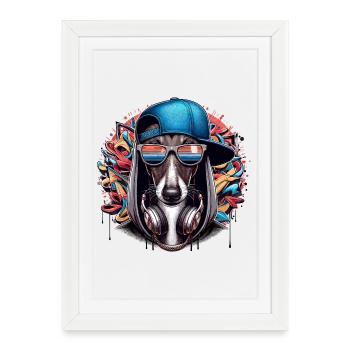 Cadeau de graffiti de chien Greyhound Gangsta - Affiche encadrée (27 × 37 cm) - blanc - Devant