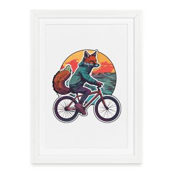 Renard Vélo Vélo Vélo Animal Renards - Affiche encadrée (27 × 37 cm) - blanc - Devant