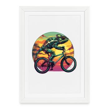 Chaméléon Vélo Cycliste Reptile Animal - Affiche encadrée (27 × 37 cm) - blanc - Devant