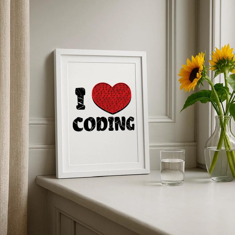 Code Developer Skripting Debug Herz Statement Gerahmtes Poster (27 × 37 cm)