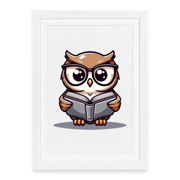 Paroles sages : Le hibou livresque - Affiche encadrée (27 × 37 cm) - blanc - Devant