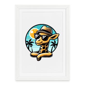 Girafe réfrigérée avec lunettes de soleil et chapeau - Affiche encadrée (27 × 37 cm) - blanc - Devant