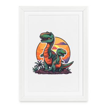 Dinosaure Papa Dino Père Fils Vintage Rétro - Affiche encadrée (27 × 37 cm) - blanc - Devant