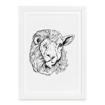 Lion et agneau - Affiche encadrée (27 × 37 cm) - blanc - Devant