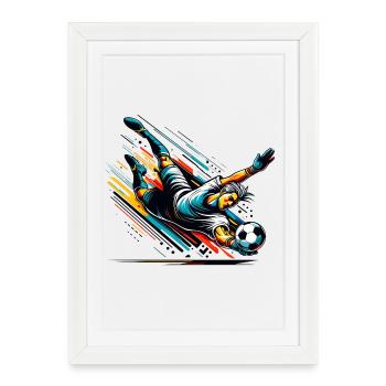 Gardien de but de football en pleine action pour les joueurs de football - Affiche encadrée (27 × 37 cm) - blanc - Devant
