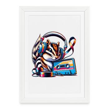 Tamia musical avec casque - Affiche encadrée (27 × 37 cm) - blanc - Devant