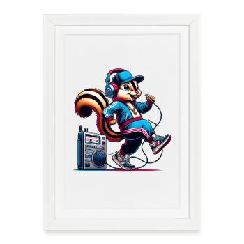 Cheerful chipmunk with headphones - Framed poster (27 × 37 cm) - white - Front