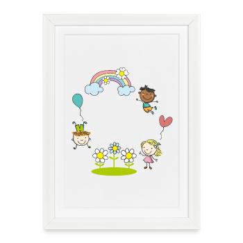 Ballon des enfants de la Terre avec des fleurs arc-en-ciel - Affiche encadrée (27 × 37 cm) - blanc - Devant