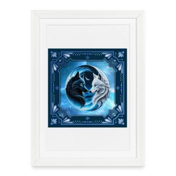 Two majestic wolf heads - Framed poster (27 × 37 cm) - white - Front