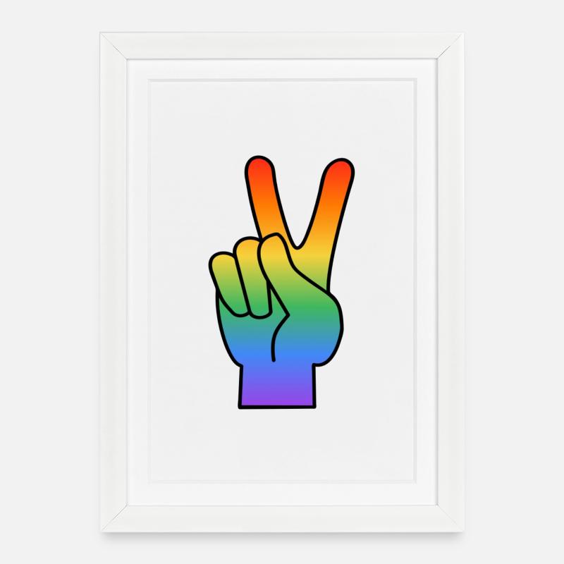 Regenbogen Peace Zeichen - Gerahmtes Poster (27 × 37 cm) - Weiß