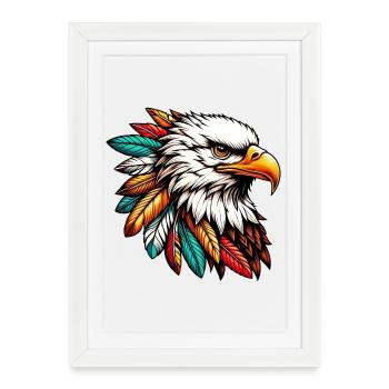 Aigle amérindien Peau rouge américaine - Affiche encadrée (27 × 37 cm) - blanc - Devant