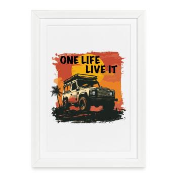Defender One Life Live It 4x4 LaRor tout-terrain - Affiche encadrée (27 × 37 cm) - blanc - Devant