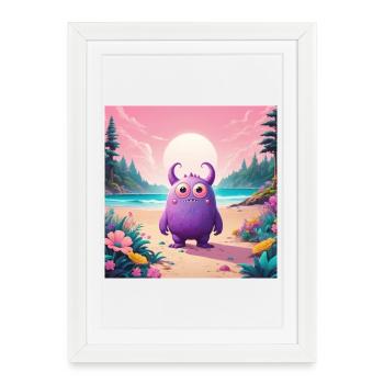 Petit monstre sur la plage - Affiche encadrée (27 × 37 cm) - blanc - Devant