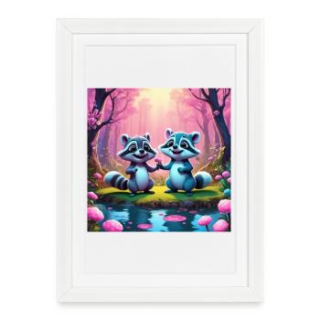Ratons laveurs dans la forêt de conte de fées - Affiche encadrée (27 × 37 cm) - blanc - Devant