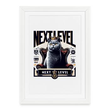 BKH British Shorthair Blue Cat King Chair - Framed poster (27 × 37 cm) - white - Front