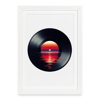 Disque de musique LP vinyle, Retro Sunset - Affiche encadrée (27 × 37 cm) - blanc - Devant