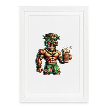 Design culturel Tiki - Affiche encadrée (27 × 37 cm) - blanc - Devant