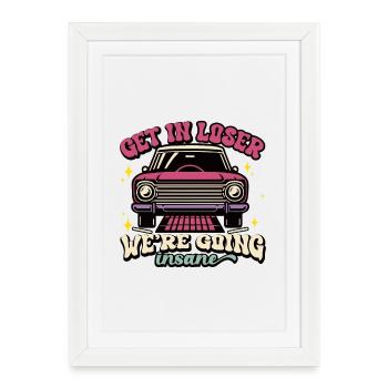 Voiture rétro se perdre Design fou - Affiche encadrée (27 × 37 cm) - blanc - Devant