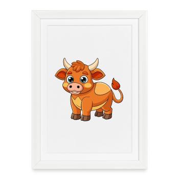 Taureau mignon mascotte personnage de dessin animé Kawaii - Affiche encadrée (27 × 37 cm) - blanc - Devant
