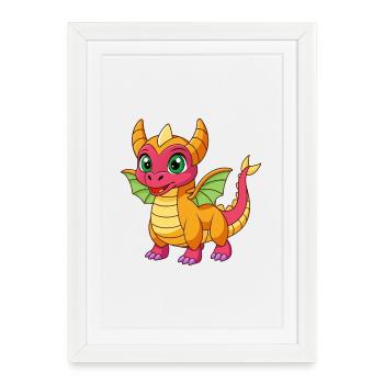 Dragon Cute Mascot Cartoon Character Kawaii - Framed poster (27 × 37 cm) - white - Front