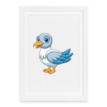 Seagull Cute Mascot Cartoon Character Kawaii - Framed poster (27 × 37 cm) - white - Front