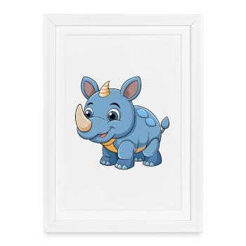 Rhino Cute Mascot Cartoon Character Kawaii - Framed poster (27 × 37 cm) - white - Front