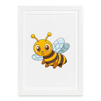 Abeille Mignonne Mascotte Personnage De Dessin Animé Kawaii - Affiche encadrée (27 × 37 cm) - blanc - Devant