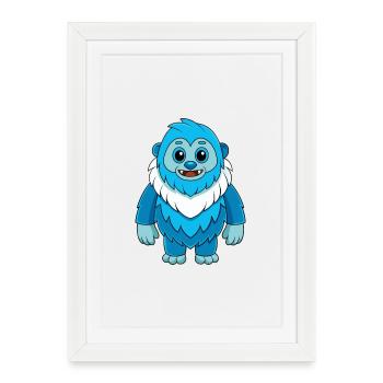 Yeti mignon mascotte personnage de dessin animé Kawaii - Affiche encadrée (27 × 37 cm) - blanc - Devant