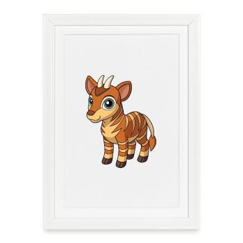 Okapi Mascotte mignonne Personnage de dessin animé Kawaii - Affiche encadrée (27 × 37 cm) - blanc - Devant