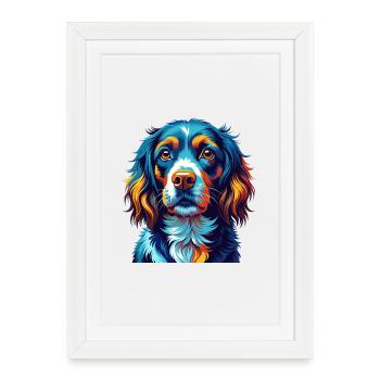Épagneul alpin Chien race Coloré Dessin animé Kawaii - Affiche encadrée (27 × 37 cm) - blanc - Devant