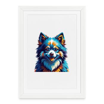 American Eskimo Dog Breed Colorful Cartoon Kawaii - Framed poster (27 × 37 cm) - white - Front