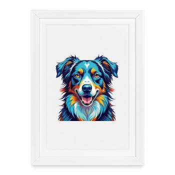 Australian Shepherd Dog Breed Cartoon Kawaii - Framed poster (27 × 37 cm) - white - Front