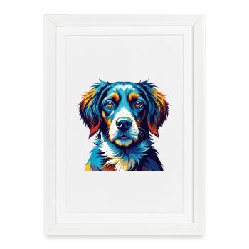 Auvergne chien d’arrêt race dessin animé Kawaii - Affiche encadrée (27 × 37 cm) - blanc - Devant