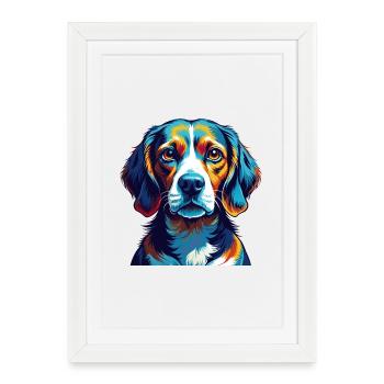 Beagle Harrier Chien Race Coloré Dessin animé Kawaii - Affiche encadrée (27 × 37 cm) - blanc - Devant