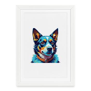 Blue Heeler Dog Breed Colorful Cartoon Kawaii - Framed poster (27 × 37 cm) - white - Front