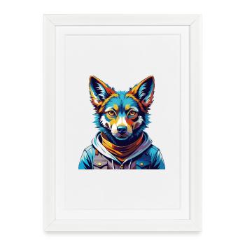 Dingo Chien Race Coloré Aquarelle Dessin Animé Kawaii - Affiche encadrée (27 × 37 cm) - blanc - Devant