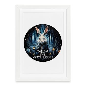 Rabbit Alice in Wonderland FOLLOW THE WHITE - Framed poster (27 × 37 cm) - white - Front