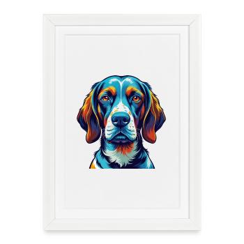 Français Gascogne Pointer Chien Race Dessin Animé Kawaii - Affiche encadrée (27 × 37 cm) - blanc - Devant