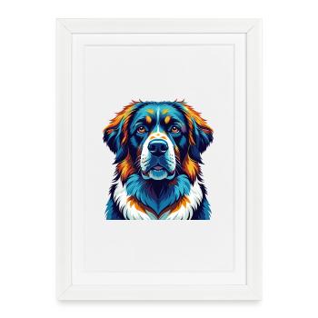 Chien de garde de Moscou race Coloré Dessin animé Kawaii - Affiche encadrée (27 × 37 cm) - blanc - Devant