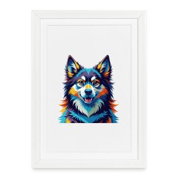 Finlandais Laponie Chien Race Coloré Dessin Animé Kawaii - Affiche encadrée (27 × 37 cm) - blanc - Devant