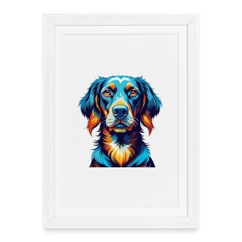 Frison Chien D’arrêt Race Coloré Dessin Animé Kawaii - Affiche encadrée (27 × 37 cm) - blanc - Devant