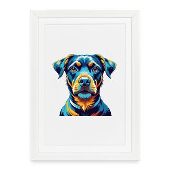 Dessin animé de race de chien Terrier de chasse allemand Kawaii - Affiche encadrée (27 × 37 cm) - blanc - Devant