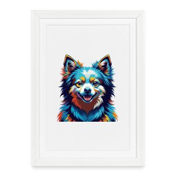 Spitz japonais chien race dessin animé coloré Kawaii - Affiche encadrée (27 × 37 cm) - blanc - Devant