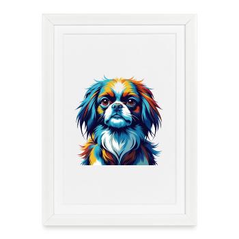 Chien Japonais Menton Race Coloré Dessin Animé Kawaii - Affiche encadrée (27 × 37 cm) - blanc - Devant