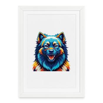 Keeshond Race Chien Coloré Dessin Animé Kawaii - Affiche encadrée (27 × 37 cm) - blanc - Devant