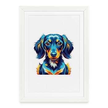 Teckel miniature race chien dessin animé Kawaii - Affiche encadrée (27 × 37 cm) - blanc - Devant