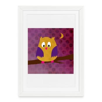 hibou aigle hibou affiche pois forêt violette enfants - Affiche encadrée (27 × 37 cm) - blanc - Devant