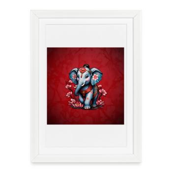 Éléphant majestueux dans le style traditionnel japonais. - Affiche encadrée (27 × 37 cm) - blanc - Devant