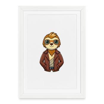 Sloth Funny Cartoon Kawaii Jacket Sunglasses - Framed poster (27 × 37 cm) - white - Front
