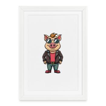 Lunettes de soleil cochon drôle dessin animé kawaii veste - Affiche encadrée (27 × 37 cm) - blanc - Devant